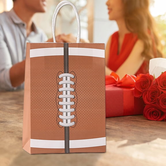 Face & Storage Bags| National Football Party Bags 9 Pack for Birthday Parties Bags Rugb y Candy Popcorn Kraft Paper Bags with Handles 9 Count, Brown