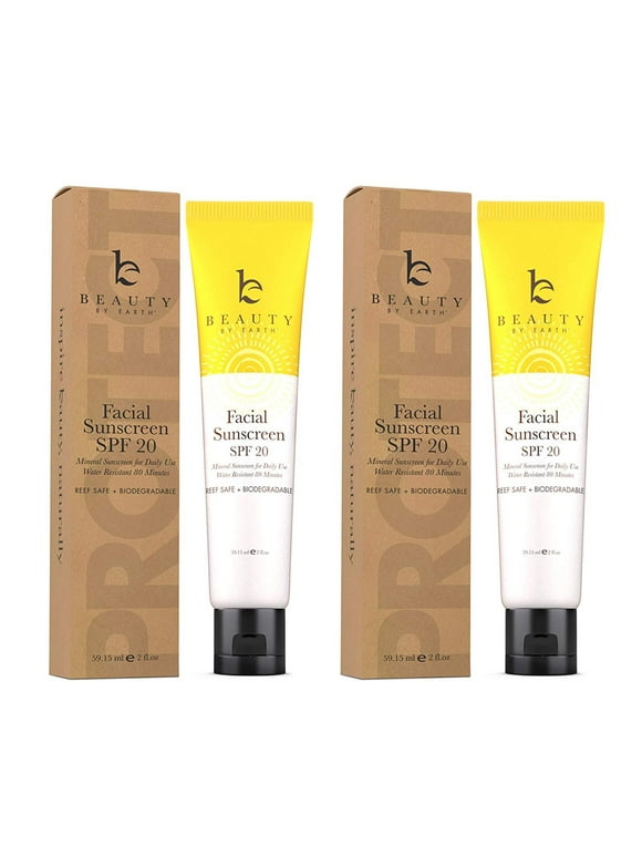Face Sunscreen SPF 20 - Mineral Sunscreen Face, Reef Safe Sunscreen With Natural & Organic Ingredients, Biodegradable Sunscreen, Zinc Oxide Sunscreen for Daily Use, Facial Sunscreen Travel (2 pack)