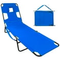 thumbnail image 1 of Face Down Tanning Chaise Lounge Chair - Face & Arm Holes - 2 Legs Support - Polyester Material – Backrest Positions - Head Rest Pillow - Beach or Home Use – Read and Tan - Blue Stripes Pattern, 1 of 1