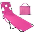 thumbnail image 1 of Face Down Tanning Chaise Lounge Chair - Face & Arm Holes - 2 Legs Support - Polyester Material – Backrest Positions - Head Rest Pillow - Beach or Home Use - Read and Tan - Pink Stripes Pattern, 1 of 1