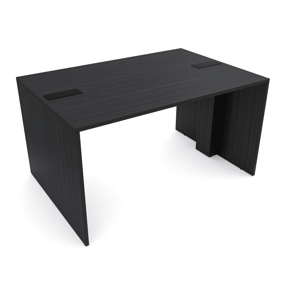 Counter Height Collaboration Table | 4 Person Face-to-Face Desk | 48 x 72 Inch Commercial Office Desk with Double Power & Data Modules - Asian Night And Black