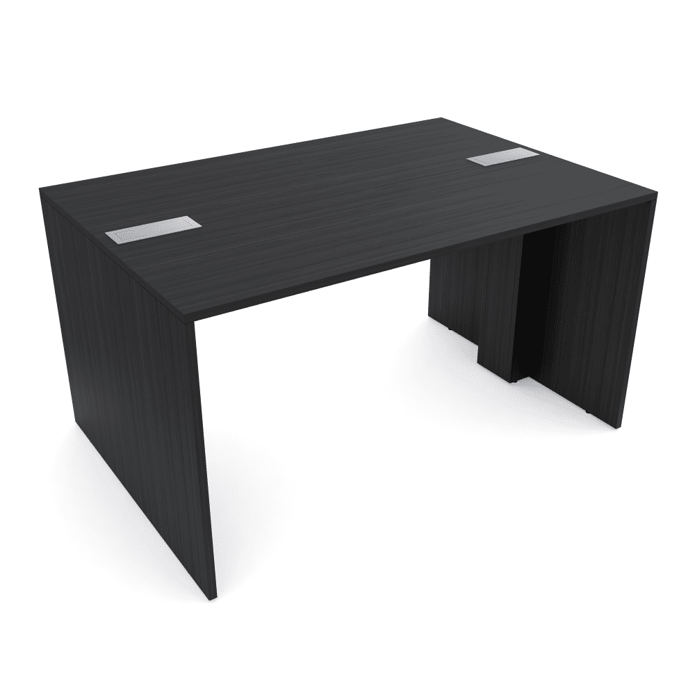 Counter Height Collaboration Table | 4 Person Face-to-Face Desk | 48 x 72 Inch Commercial Office Desk with Double Power & Data Modules - Asian Night And Silver