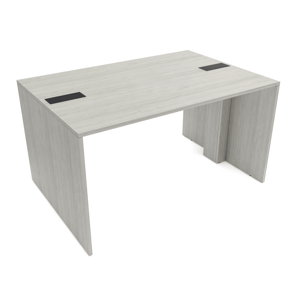 Counter Height Collaboration Table | 4 Person Face-to-Face Desk | 48 x 72 Inch Commercial Office Desk with Double Power & Data Modules - Lakeland Salt And Black