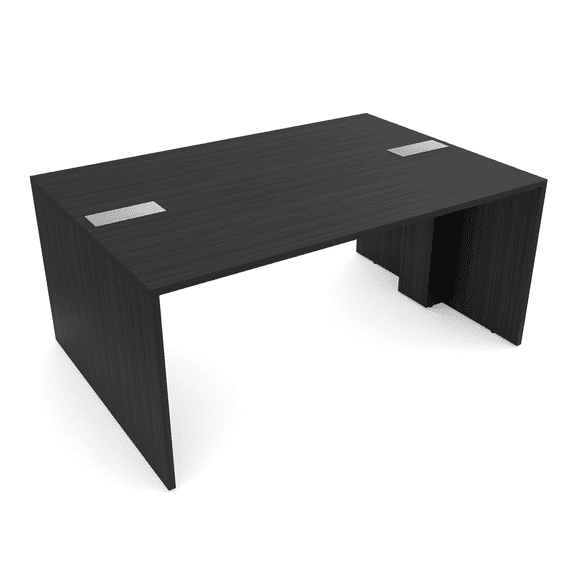 Face-To-Face Desk | 4 Person Collaborative Table | 4x6 All Laminate Team Desk With Double Power And Data Units| Asian Night And Silver