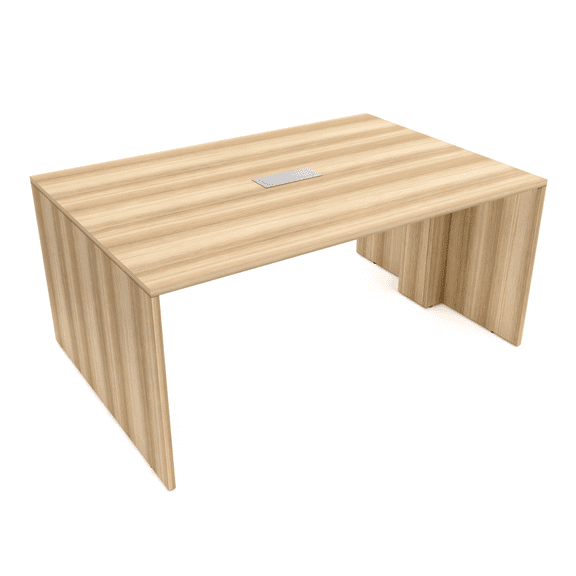 Wide Collaborative Table | 4 Person Face-To-Face Desk | 48x66 All Laminate Teaming Table With Power And Data | Blonde Surfside Ash And Silver