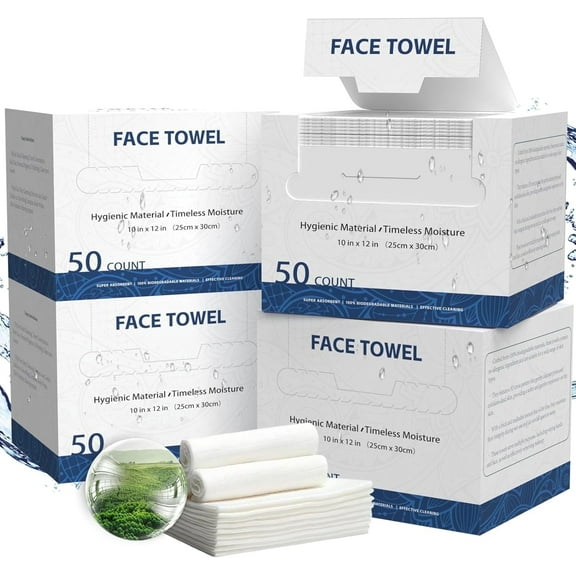 Disposable Face Towel, 10” x 12”, 100% Viscose Fibre, Disposable Face Towels for Women Cleansing Sensitive Skin, 200 Count（4 PACK)