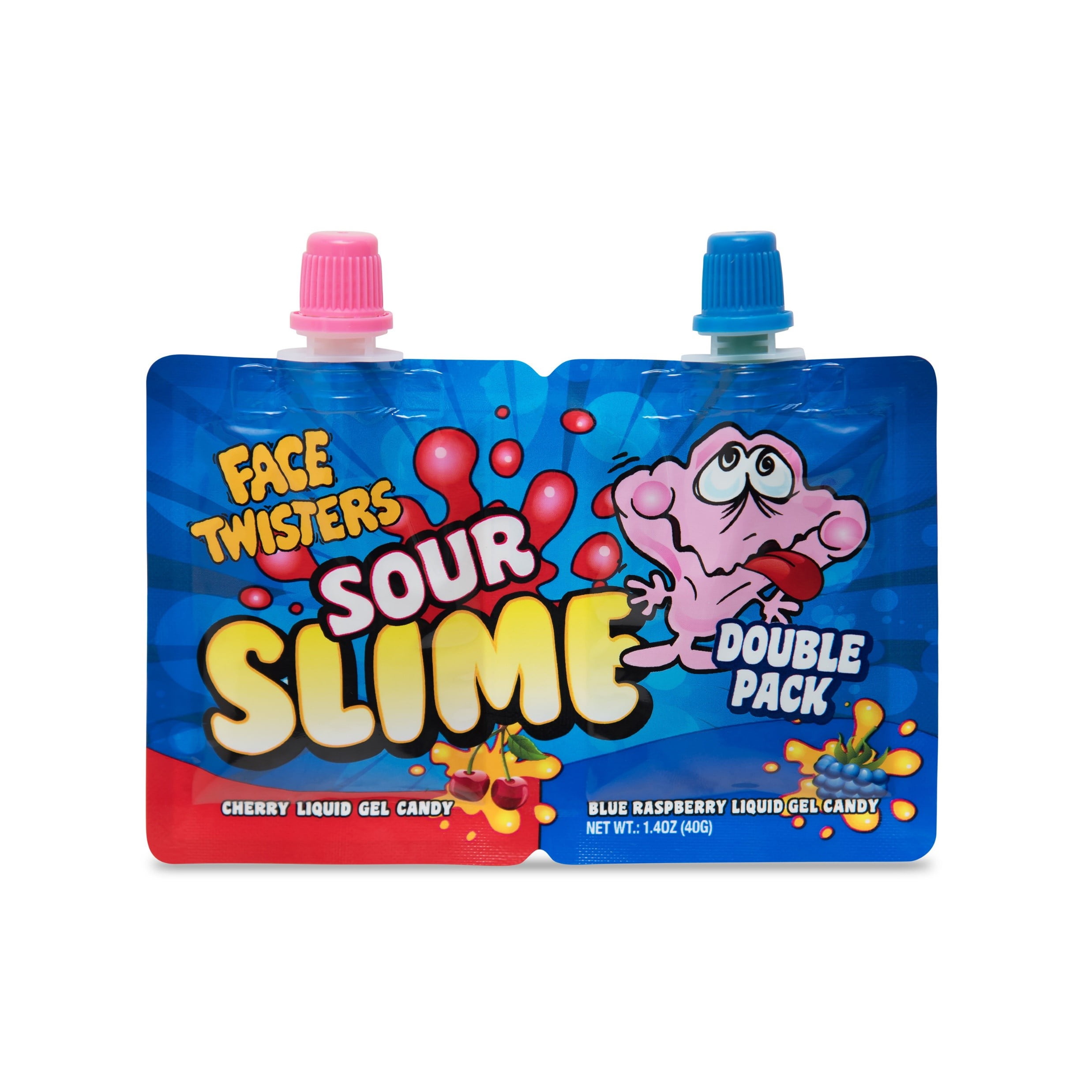 Face Twisters Sour Slime Double Pack, Cherry/Blue Raspberry & Strawberry/Green Apple Liquid Gel