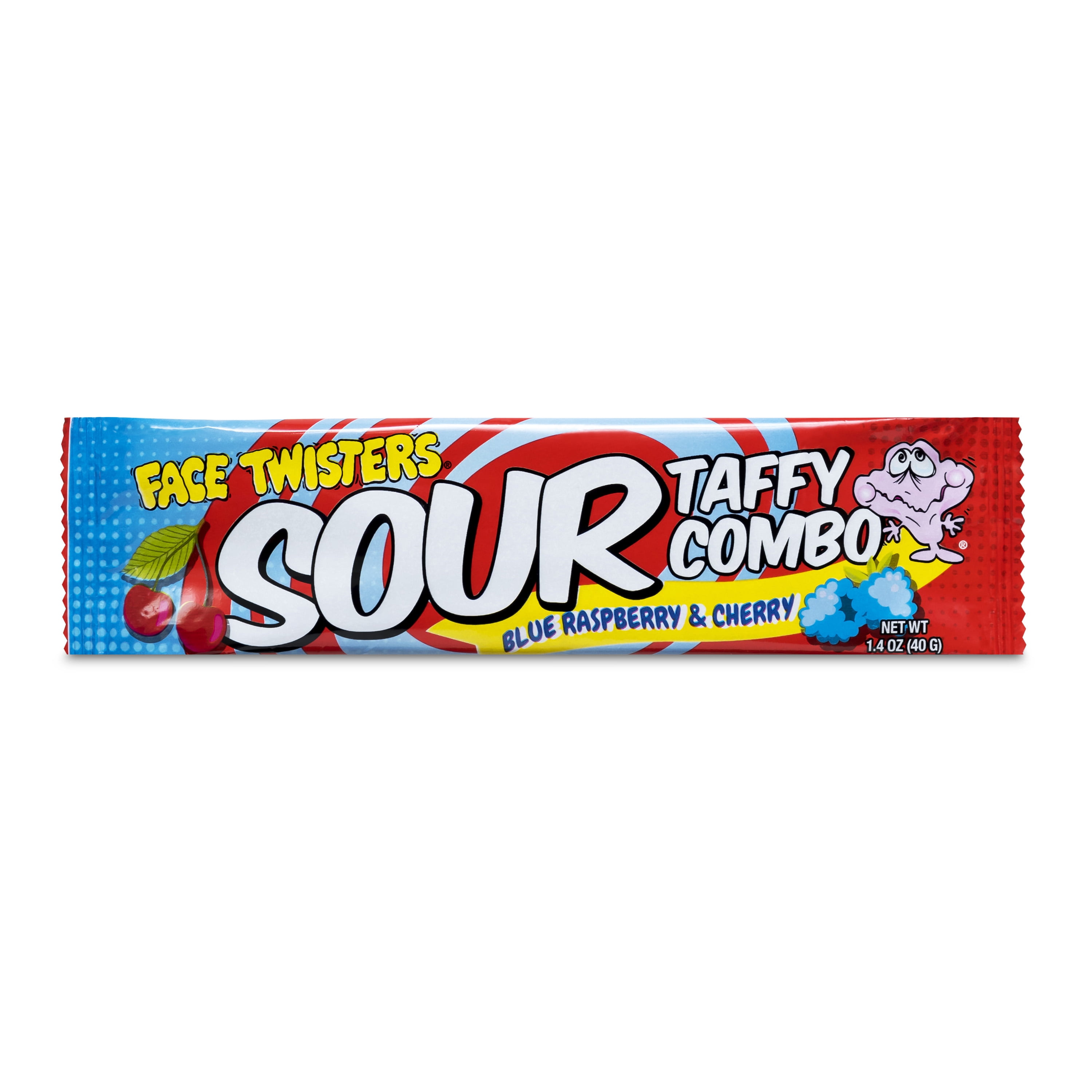 Face Twisters Sour Taffy Combo Bar, Blue Raspberry & Cherry, 1.4 oz.