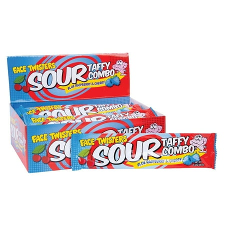 Face Twisters Sour Taffy Combo Blue Raspberry & Cherry 1.4 oz. Bar