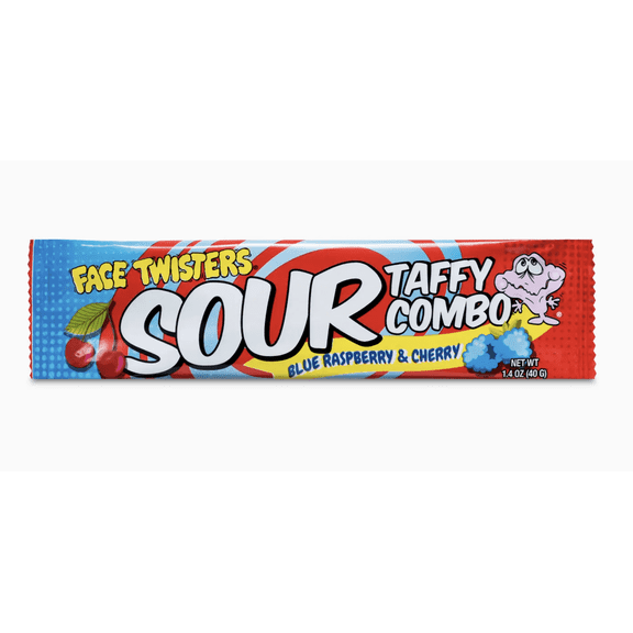 Face Twisters Sour Taffy Combo Blue Raspberry & Cherry Chewy 4-Pack 1.4 oz