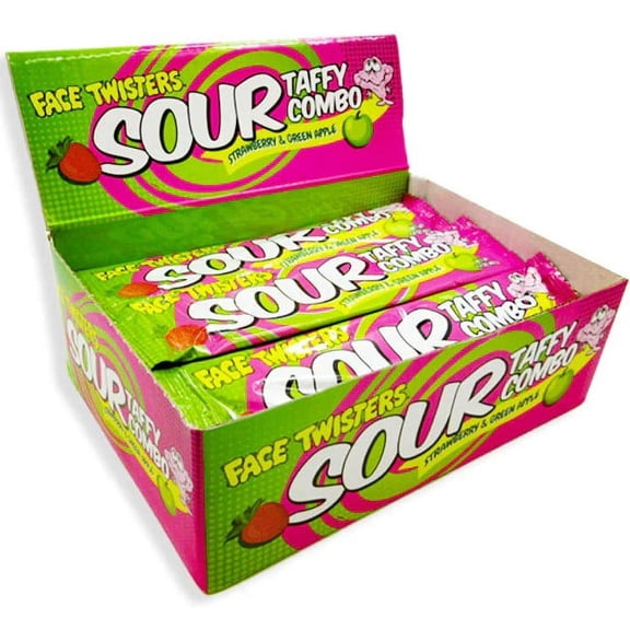 Face Twisters Sour Taffy Combo Strawberry & Green Apple 1.4 oz Bar