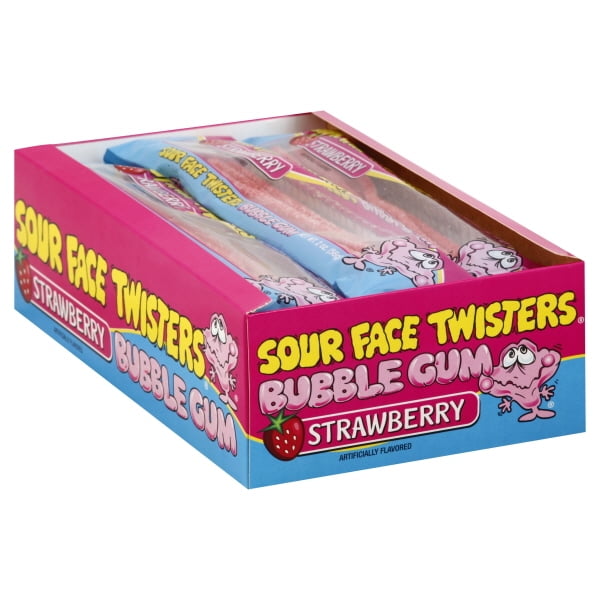 Face Twisters Strawberry Sour Bubble Gum 2 oz. Tray