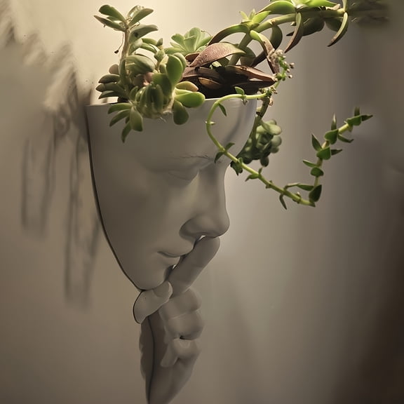 Face Vase,Ceramic Female Form Vase,Modern Sculpture Planter Pot,Human Face Dried Flower Shaped Vase,Wall Hanging Plant Pot for Home Decor Centerpieces, Office or Outdoor Hanging Decor