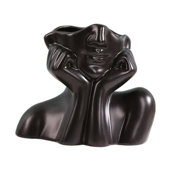 Face Vase,Nordic Face Flower Vase Head Half Body Bust Vase,Ceramic Half Face Vase Boho Planter Plant Pot,Modern Statue Flower Vase Home Office Decoration,Cute Minimalism 2 Hand 15x12.4x7.5cm