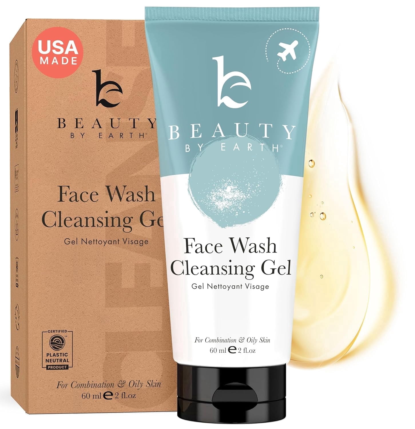 Beauty by Earth Face Wash - USA Made Facial Cleanser with Organic & Natural Ingredients, 4 fl.oz