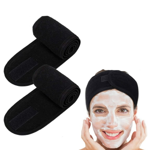 Manss Face Wash Headband, Hair Wrap for Women, Adjustable Makeup Sports Shower Stretch Towel,Black, 2 Pack