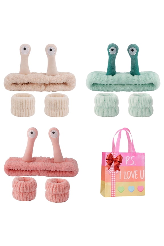 Face Wash Headband, Palm and Snail Spa Hair Bands Makeup Headbands Women Cartoon Cute Coral Fleece Elastic Headband Creative Hair Accessories for Washing Face Shower Sports (Green, 3PCS)