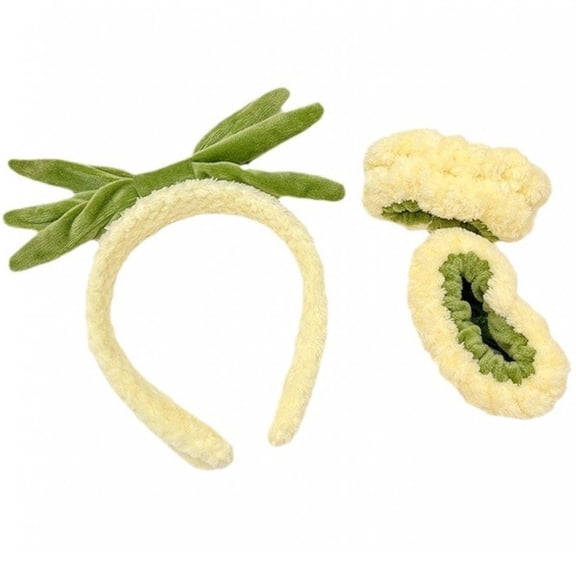 Face Washing Wristbands and Headband Set, Pineapple Face Wash Headband, Coral Fleece Spa Headband Set, Cute Plush Hair Holder for Washing Face Face Wash Headband