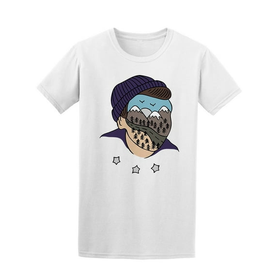 Face With Mountains Cartoon T-Shirt Men -Image by Shutterstock, Male Medium