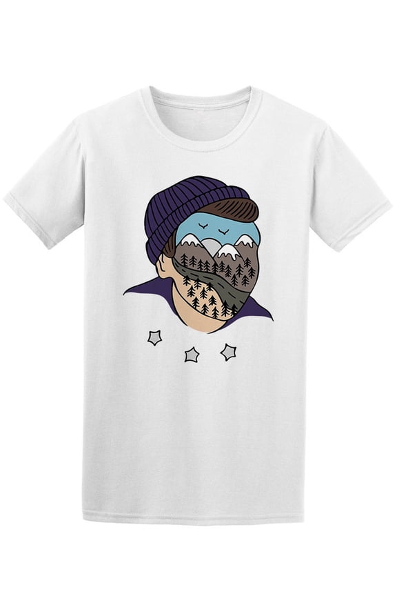 Face With Mountains Cartoon T-Shirt Men -Image by Shutterstock, Male Medium