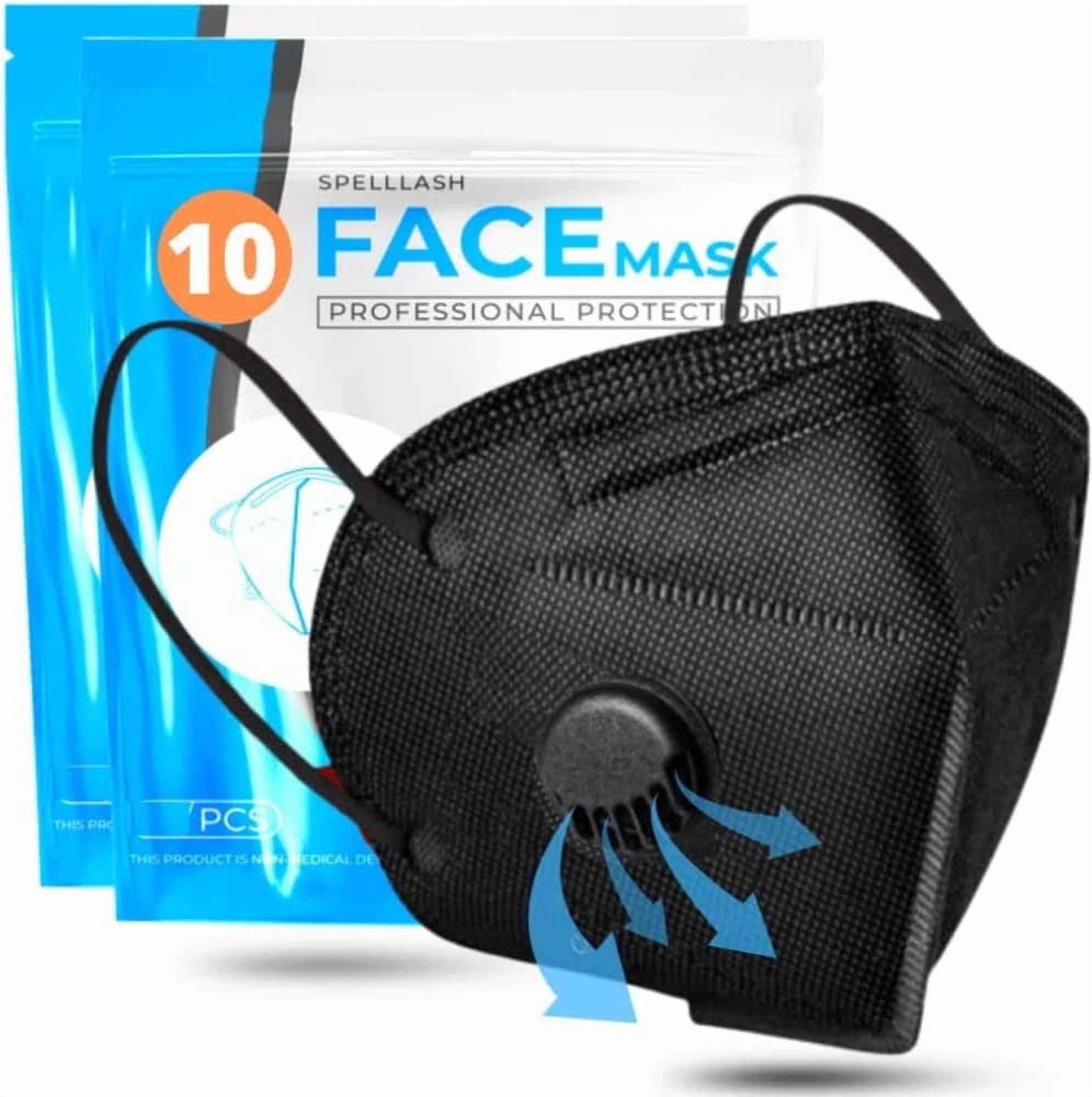 Face mask black disposable with breathing-valve 10 pack | black face masks for men and woman 5 layer | disposable face mask for protection | breathable sport face mask lightweight comfortable on skin