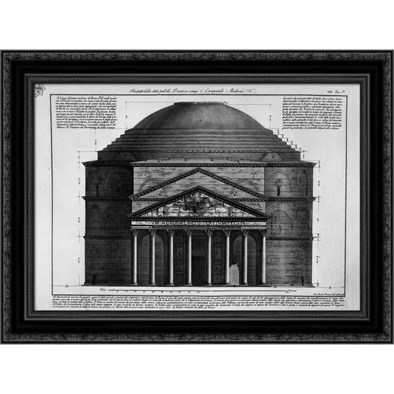 Face of the balance of the Pantheon without roesent Modern Bell 24x20 Black Ornate Wood Framed Canvas Art by Piranesi, Giovanni Battista