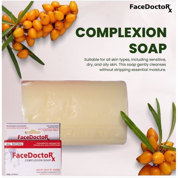 FaceDoctor Skin Care Alcohol-Free Natural Medicated Cleansing Seabuckthorn Oil Bar Soaps with Face Soap, Musky, 3.35 oz Bar