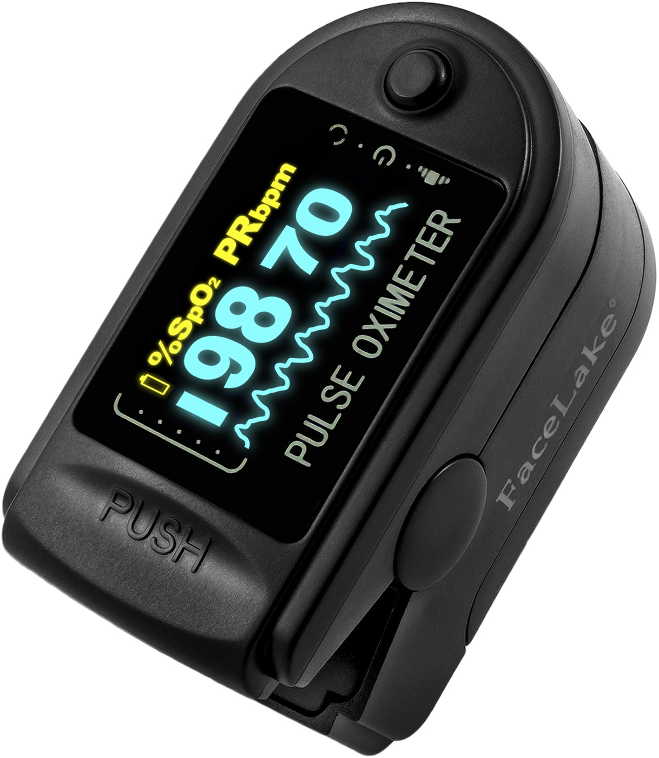 FaceLake FL-350 Pulse Oximeter with Carrying Case & Batteries, Black