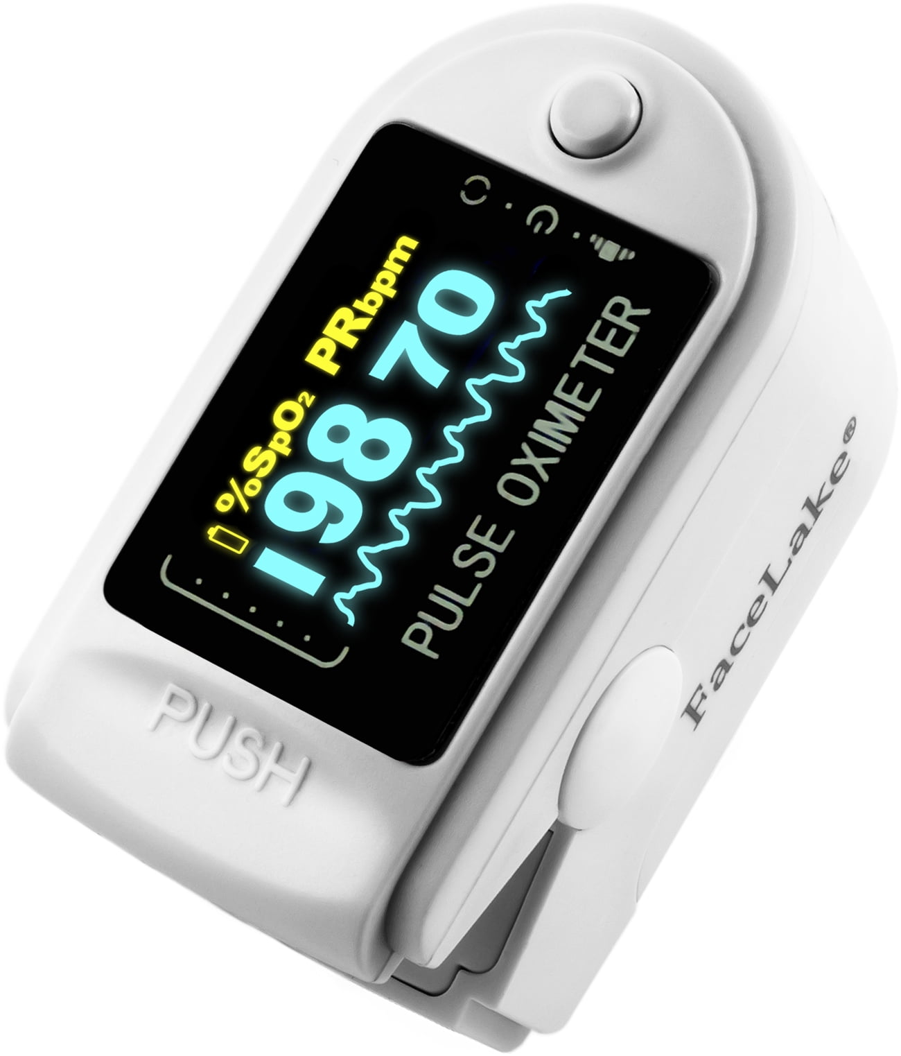 FaceLake FL-350 Pulse Oximeter, with Carrying Case & Batteries, White