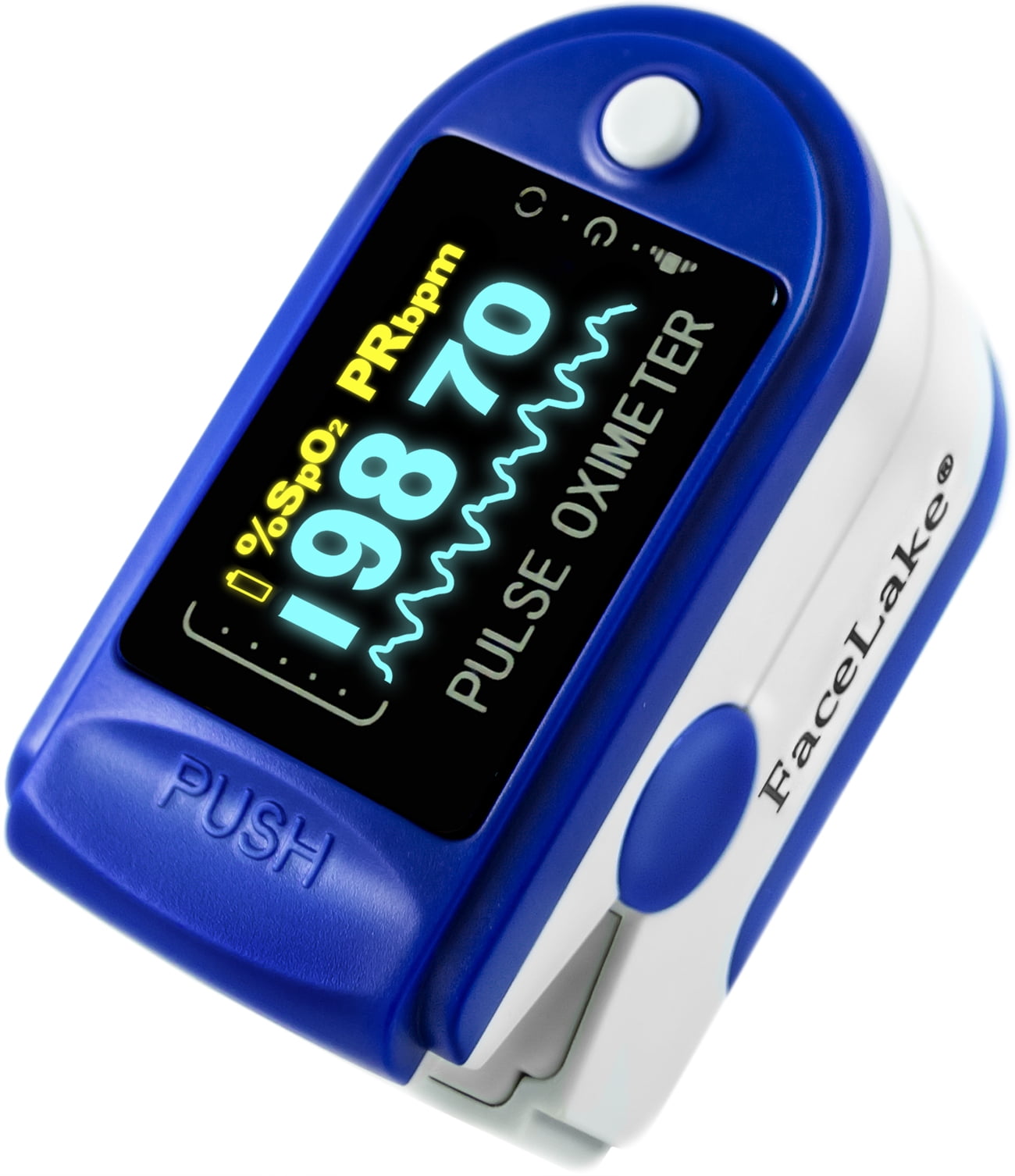 FaceLake FL-350 Pulse Oximeter with Lanyard, Carrying Case & Batteries, Blue