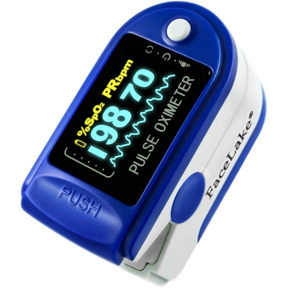FaceLake FL-350 Pulse Oximeter with Lanyard, Carrying Case & Batteries, Blue