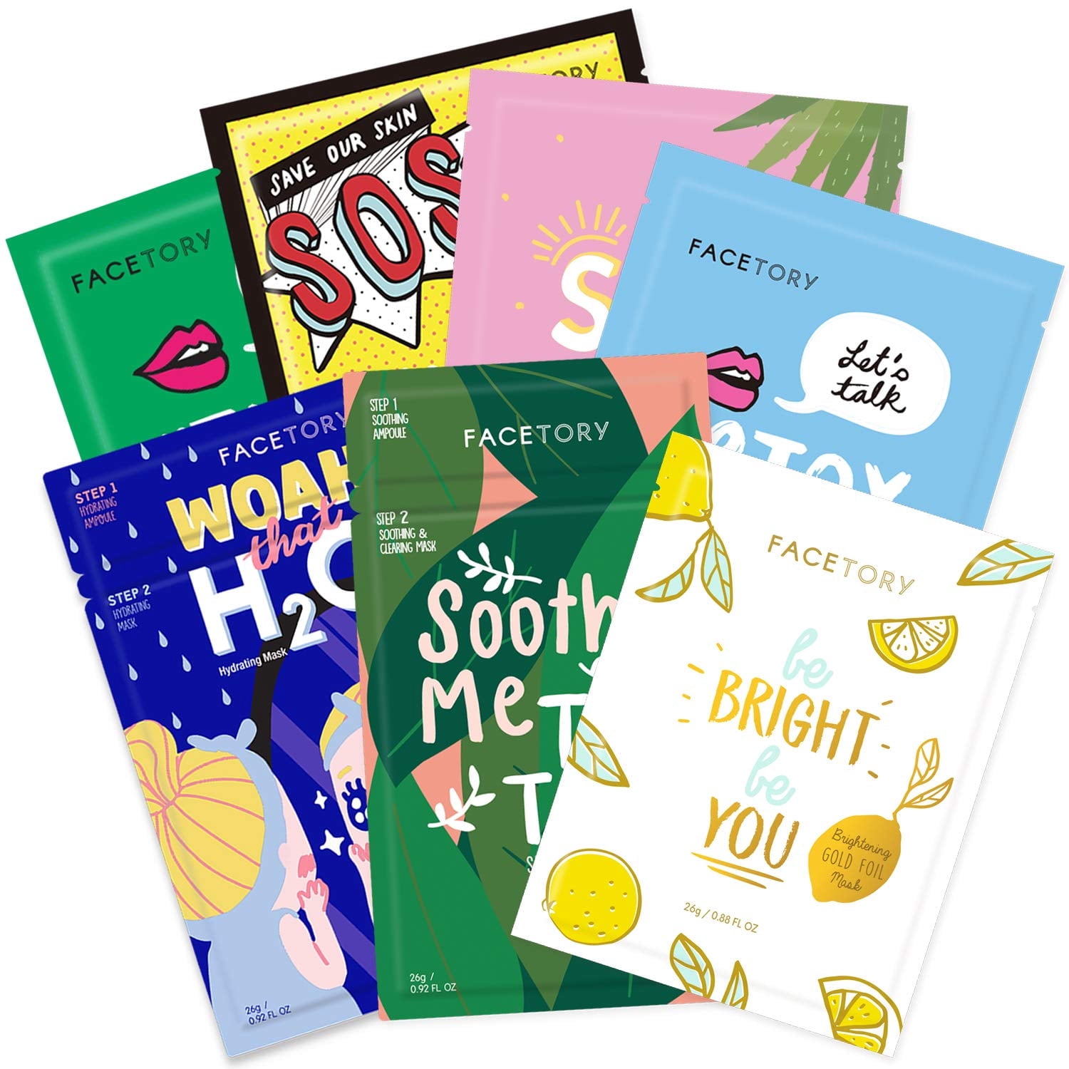 FaceTory Best of 7 K-Beauty Sheet Mask Set | Premium Korean Face Masks for All Skin Types — Hydrating, Calming & Brightening | Toxin-Free, Gentle and Natural Se