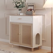 Faceket 31.5"x15.7"x34.6"H Hidden Indoor 2-in-1 Wooden Cat Litter Box Furniture with Scratching Board Doors and Drawer, White