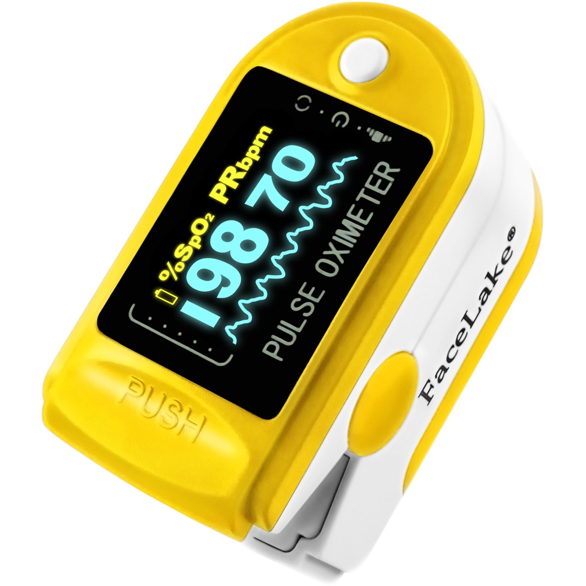 Facelake FL-350 Pulse Oximeter, with Carrying Case & Batteries, Yellow