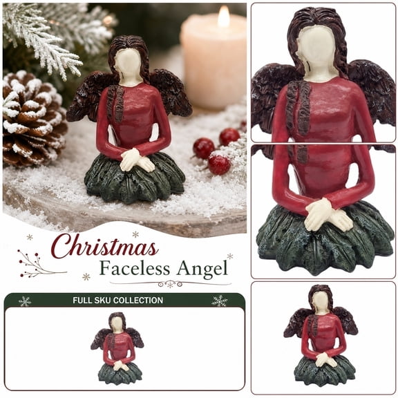 Faceless Angel Christmas Decorations, Resin Snowy Figurine for Holiday Home Garden Patio Mantel Tree Ornament, Minimalist Winter Aesthetic Indoor Outdoor Display Gift
