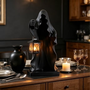 Faceless Black Robe Grim Reaper Resin Figurine, Intricate Hand Sculpted Stable Base Gothic Decor, Tool Free Freestanding Tabletop Ornament, For Bedroom Shelf Gothic Style Housewarming Gift