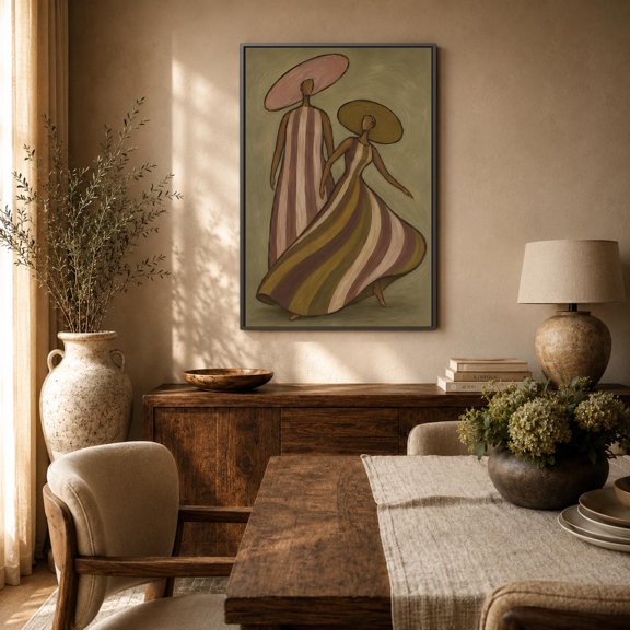 Faceless Couple Neutral Boho Figure Earth Tone Portrait Poster