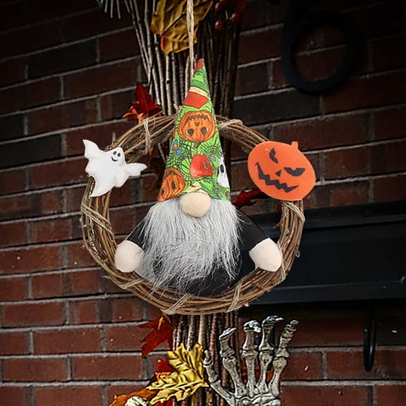 Faceless Doll Wreath Wall Pendant with Rattan Hoop for Ghost Festival Party Decorations, Non-Woven Fabric, 5x17x10cm Size