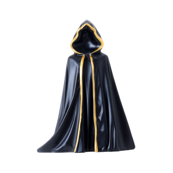 Faceless Ghost Figurine with Black Cloak and Gold Trim, 1 Piece, Black and Gold Resin, for Halloween Mantel Decor, Hanging Decoration