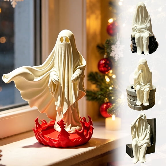 Faceless Ghost Resin Figurine, Dark Gothic Style Halloween Ornament, Minimalist Spooky Tabletop Decor for Living Room Shelf, Office Desk and Horror Holiday Home Furnishing