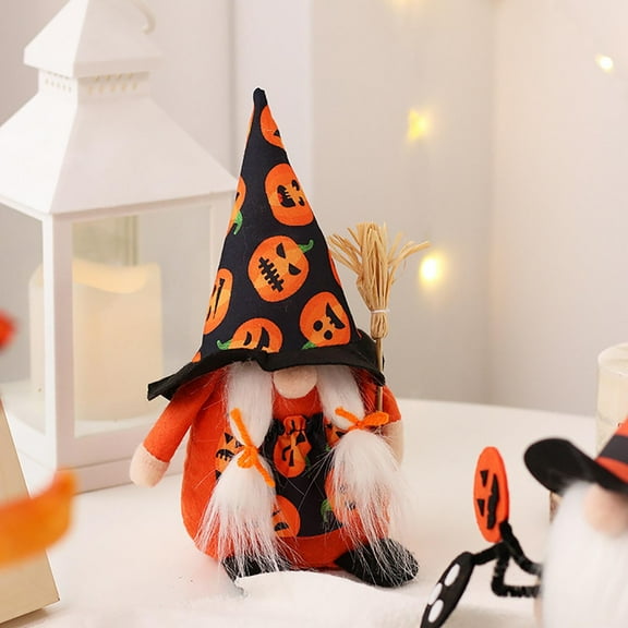 Faceless Halloween Gnome Decor - 8 Inch Scandinavian Witch Doll with Weighted Base - Spooky-Cute Ornament for Mantel, Yard & Party Decoration