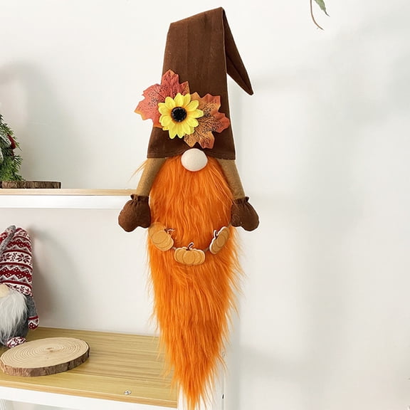 Faceless Old Man Wreath Fall Thanksgiving Decor for Front Door Wall Hanging Harvest Festival Home Decoration Orange Fabric Hanging Accent for Autumn Scene Setting 27.5 Inch