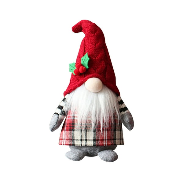 Faceless Santa Gnome Dolls – 2PCS Christmas Decorations for Home, Fabric Nordic Gnome Figurines with Red Plaid Hat & Braid, Table Fireplace Shelf Décor