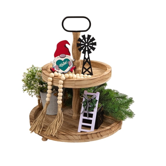 Facepalm People Farmstead Style Layered Tray Decoration Set for Home Tabletop Display Unique Wooden Art