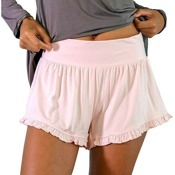 Faceplant Bamboo Ruffle Shorts (Blush Pink, Large)
