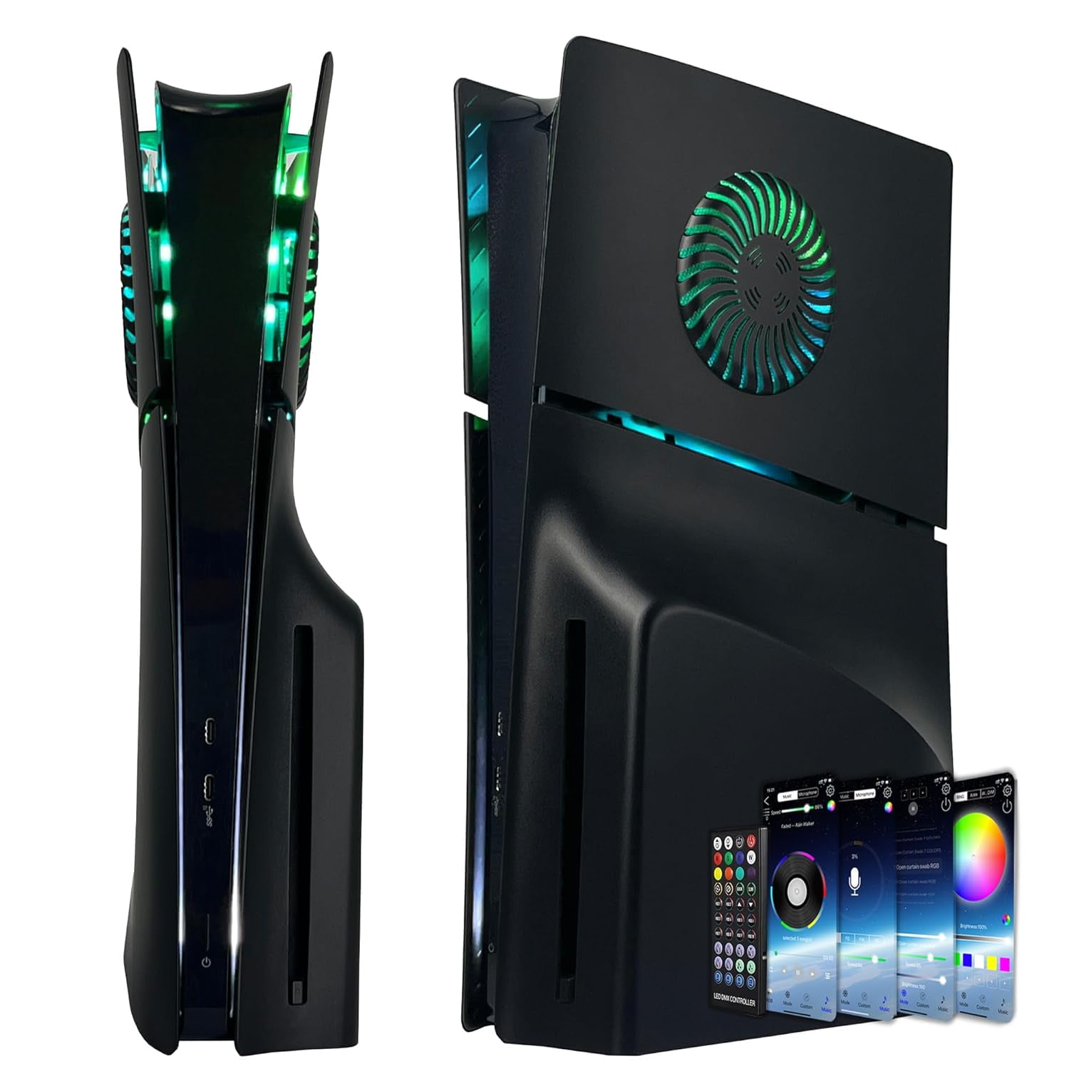 Faceplate for PS5 Slim Disc Edition with RGB Light Strip and Dust Filter with Cooling Vents 400+ Effects LED Light Ring Console Face Plate Cover DIY Decoration Kit Accessories Black