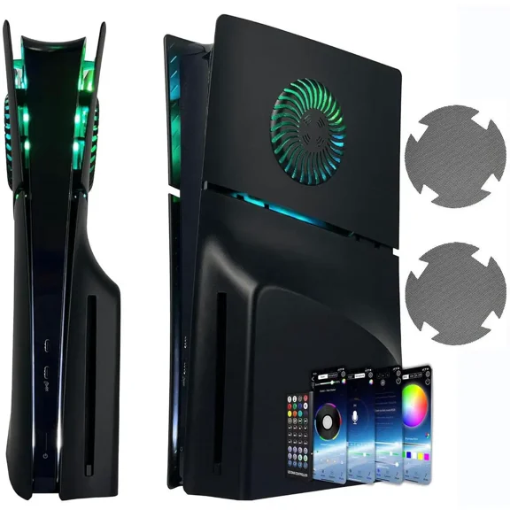 Faceplate for PS5 Slim Disc Edition with RGB Light Strip and Dust Filter with Cooling Vents DOBEWINGDELOU 400+ Effects LED Light Ring Console Face Plate Cover DIY Decoration Kit Accessories