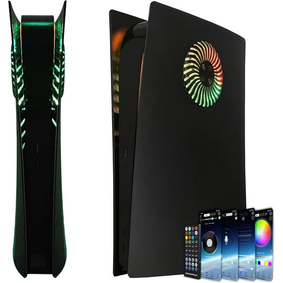 Faceplate with RGB Light Strip for PS5 Digital Edition Uberwith 400+ Effects LED Light Ring Console Cover for PS5 Digital Edition DIY Decoration Kit Accessories Black