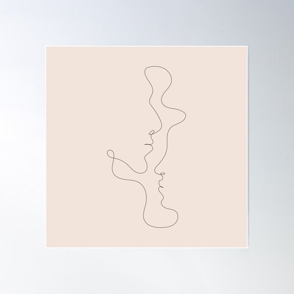 Faces In Profile Single Line Drawing Poster Wall Art, Modern Wall Decor For Living Room Bedroom, 30x30 UNFRAMED