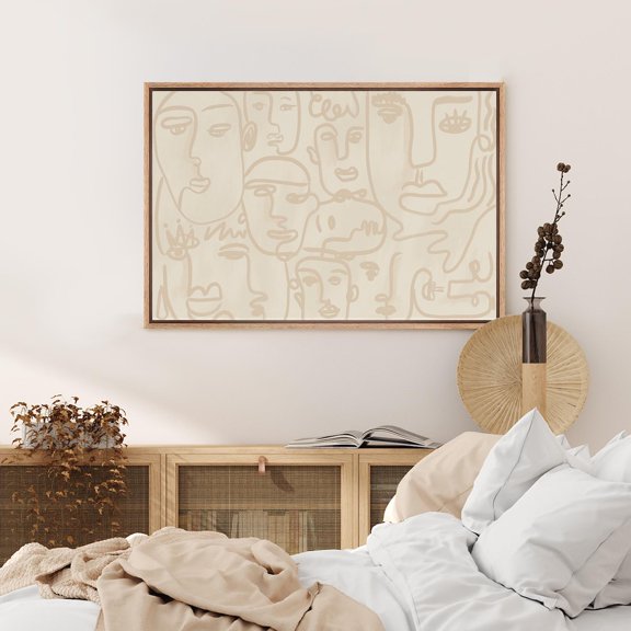 Faces Line Beige Contemporary Neutral Wall Art Decor Unframed Paper Print